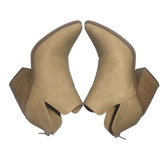 SODA Women's Chunky Heel Tan Beige Ankle Boots Booties Size 6.5 Pointed Toe Zip - Picture 10 of 13